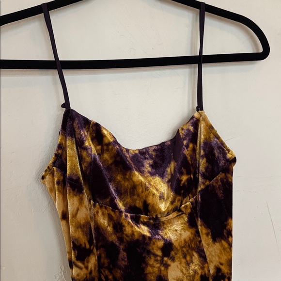 Urban outfitters Tie-Dye gold purple velvet Spaghetti Strap mini Dress small - Picture 2 of 7